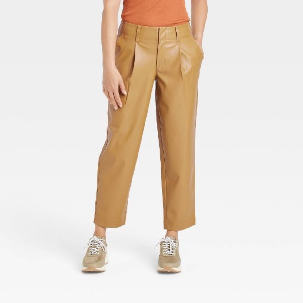 FAUX LEATHER TAPERED ANKLE PANTS